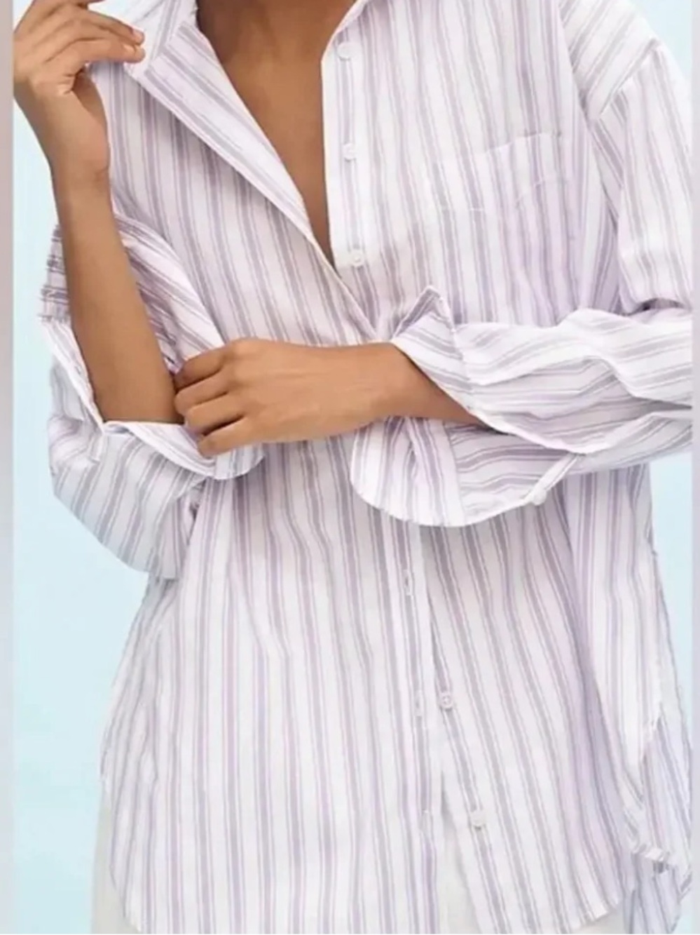 Maeve by Anthropologie Button Down Shirt purple Lavender White High Low striped
